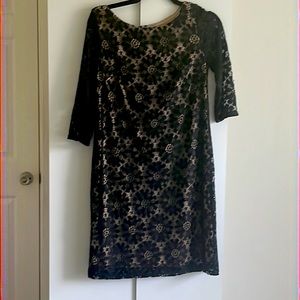 Jessica Howard  Black dress with embroidery on on dress and sleeves Suze 8